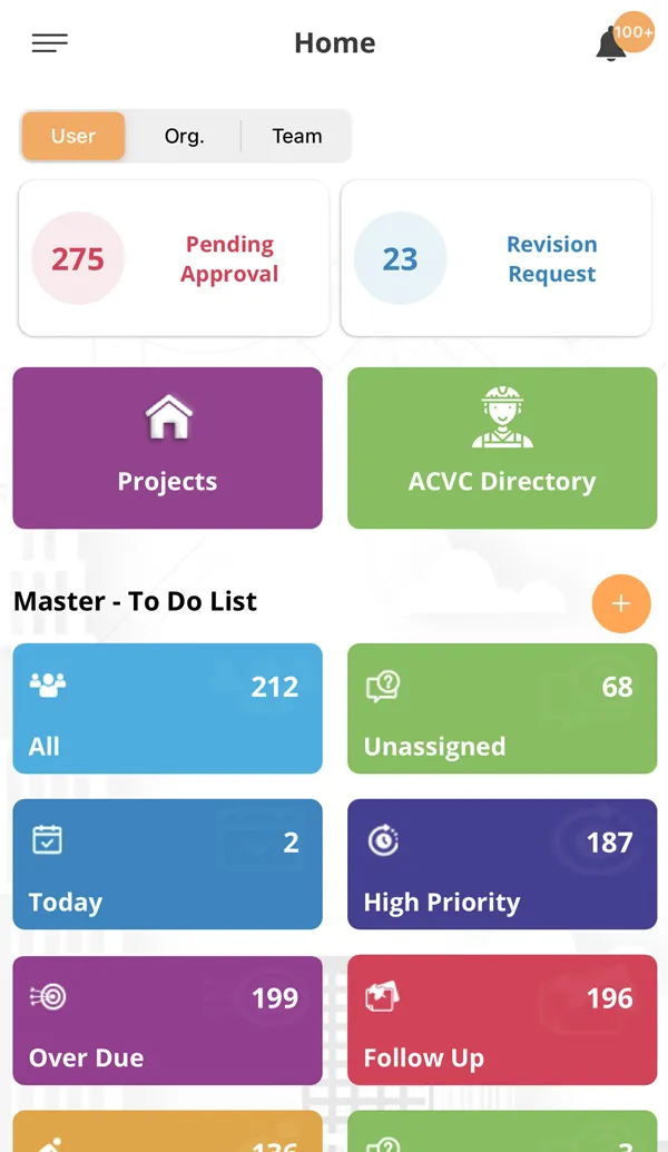 Archezy mobile app project management dashboard interface